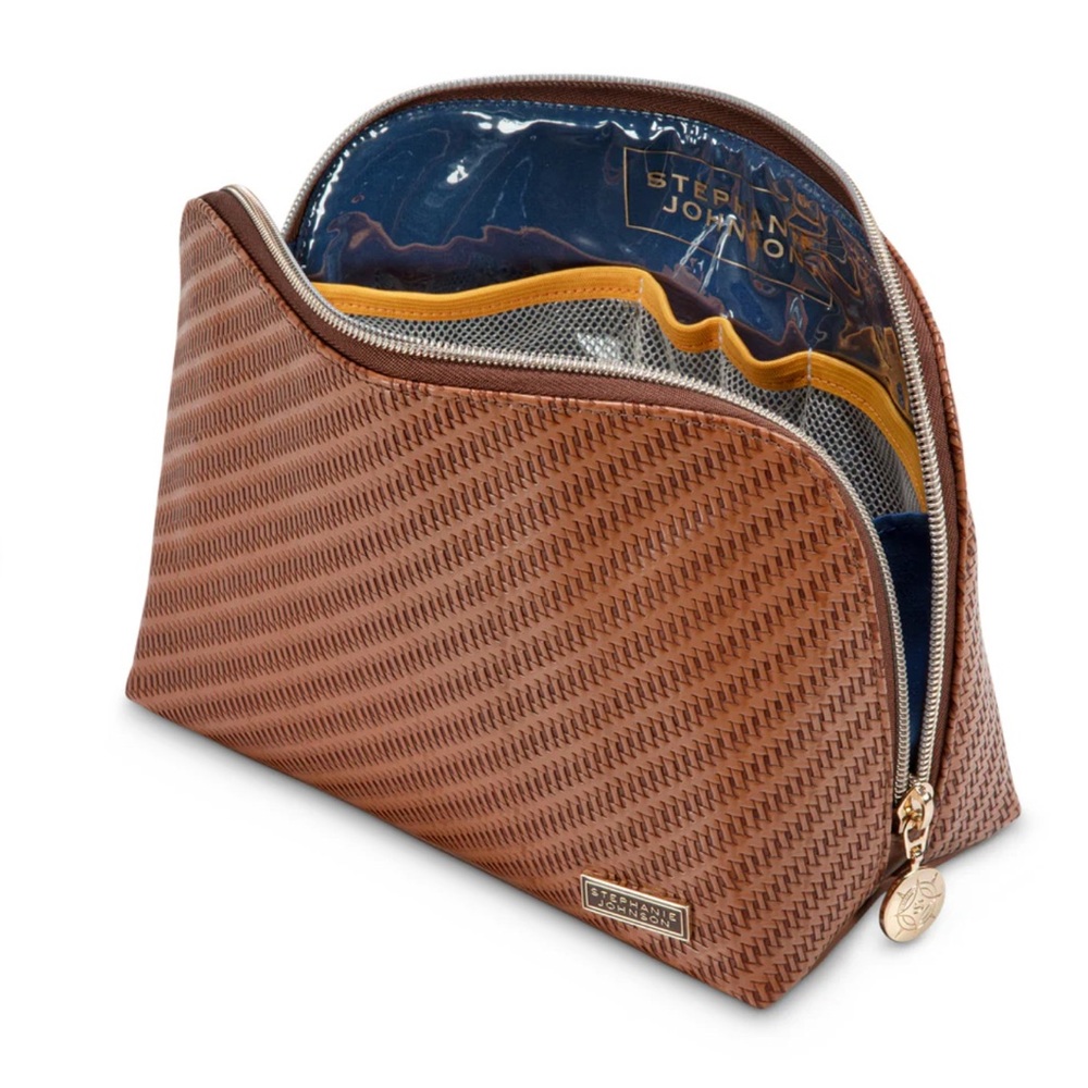 Stephanie Johnson Rosewood Cognac Lola woven make-up bag/recycled material-NWT - Picture 8 of 16